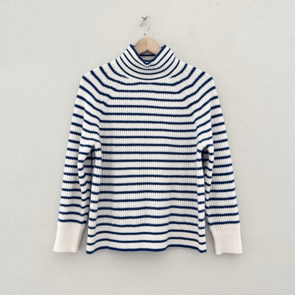 J. Crew Ribbed Cashmere Turtleneck Sweater Pullover Stripe Knit Classic Prep XS - Picture 2 of 12